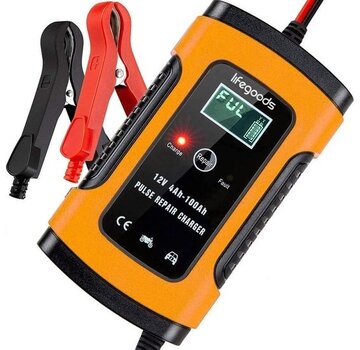 LifeGoods LifeGoods Chargeur de batterie - Chargeur de secours - pour voiture et moto - 12V - jusqu'à 100Ah - Orange