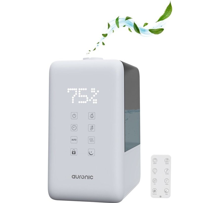 Humidificateur Auronic - 3 niveaux de chaleur - Capacité du réservoir 6L - 70m2 - Filtre à eau inclus - Blanc