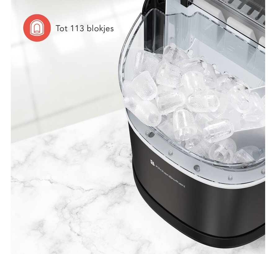 Machine à glaçons - KitchenBrothers - Fonction autonettoyante - Machine à glaçons avec pelle à glace - 1.6L - 8 min. - 12kg/24h - Noir