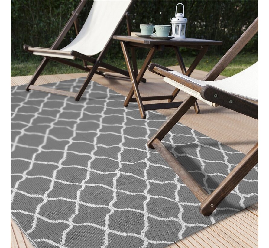 LifeGoods Tapis d'extérieur - 120x180CM - Tapis de jardin - Réversible - Sac de transport inclus - Avec motif - Gris/Blanc