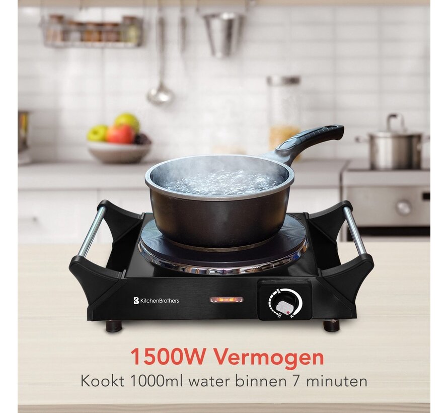Table de cuisson électrique - KitchenBrothers - 1 brûleur - 1500W - Noir