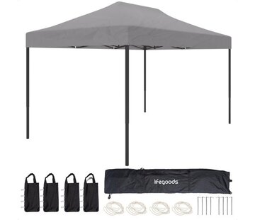 LifeGoods LifeGoods Party Tent - Pavillon - 3x4.5 m - Facile à monter - Pliable - Imperméable - Sac de transport à roulettes - Gris foncé