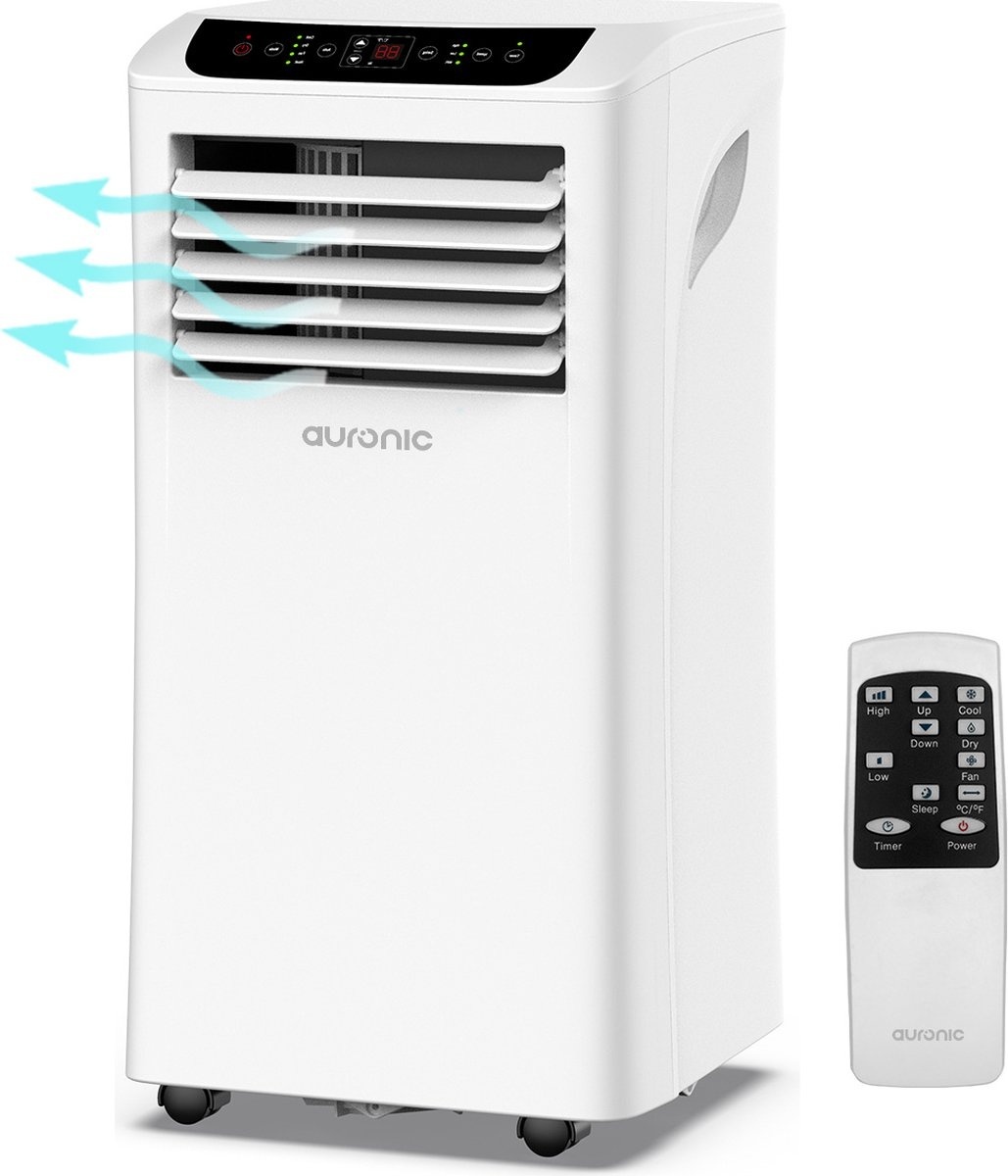 Climatiseur mobile - Auronic - 4 modes - Avec télécommande et kit de calfeutrage de fenêtre - Convient pour une superficie de 15-35 m2 - 10 000 BTU - Blanc