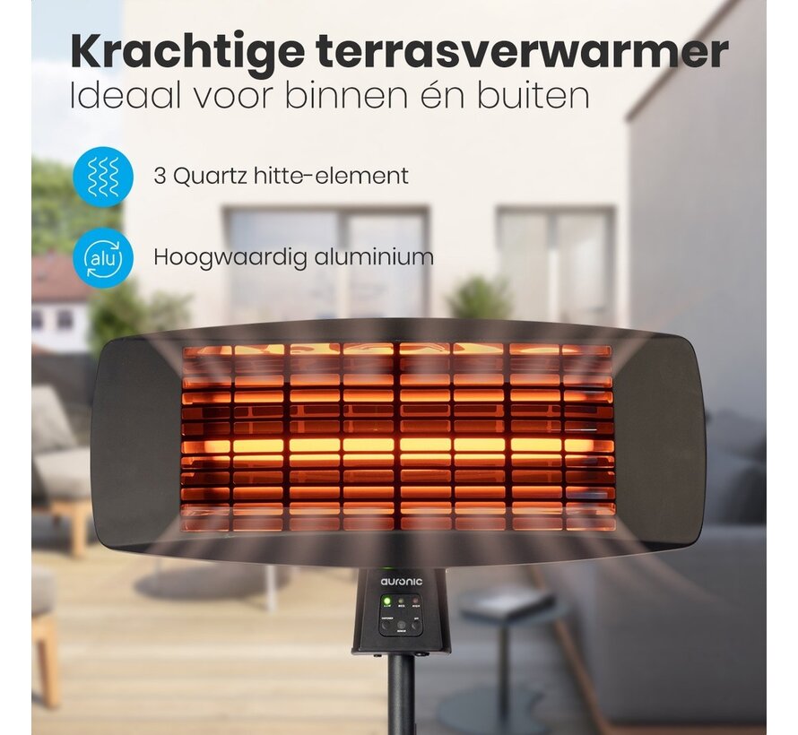 Auronic Chauffage de terrasse - électrique - 2000W - suspension et support - télécommande incluse - 3 niveaux - noir