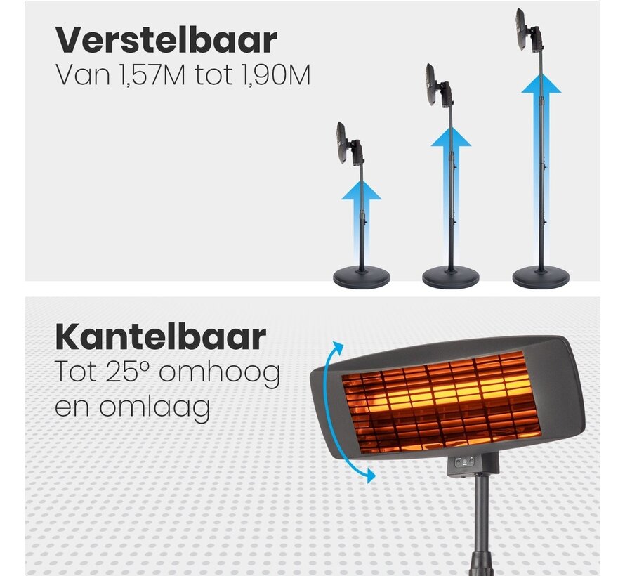 Auronic Chauffage de terrasse - électrique - 2000W - suspension et support - télécommande incluse - 3 niveaux - noir