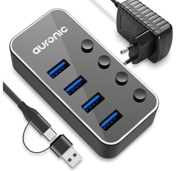Auronic Auronic USB Hub 3.0 - Répartiteur USB avec 4 ports - avec alimentation - 5 GBP - Indication LED - Noir