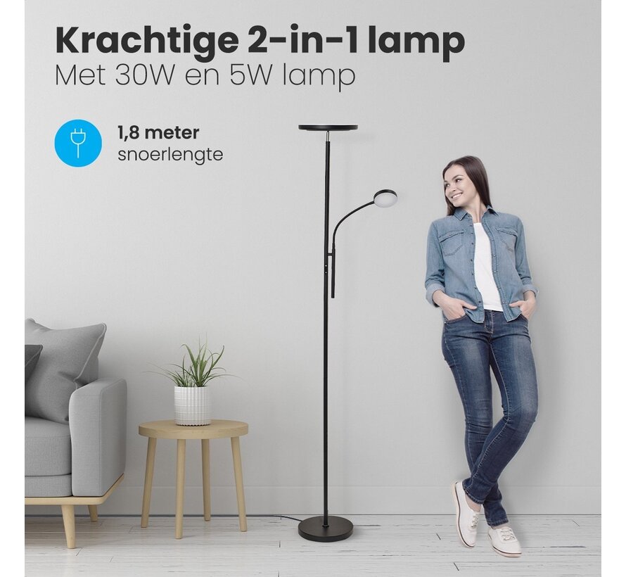 Lampadaire LED moderne Auronic -Lampadaire sur Pied  - 181cm - LED -Super Lumineux -  télécommande - chambre salon - Noir