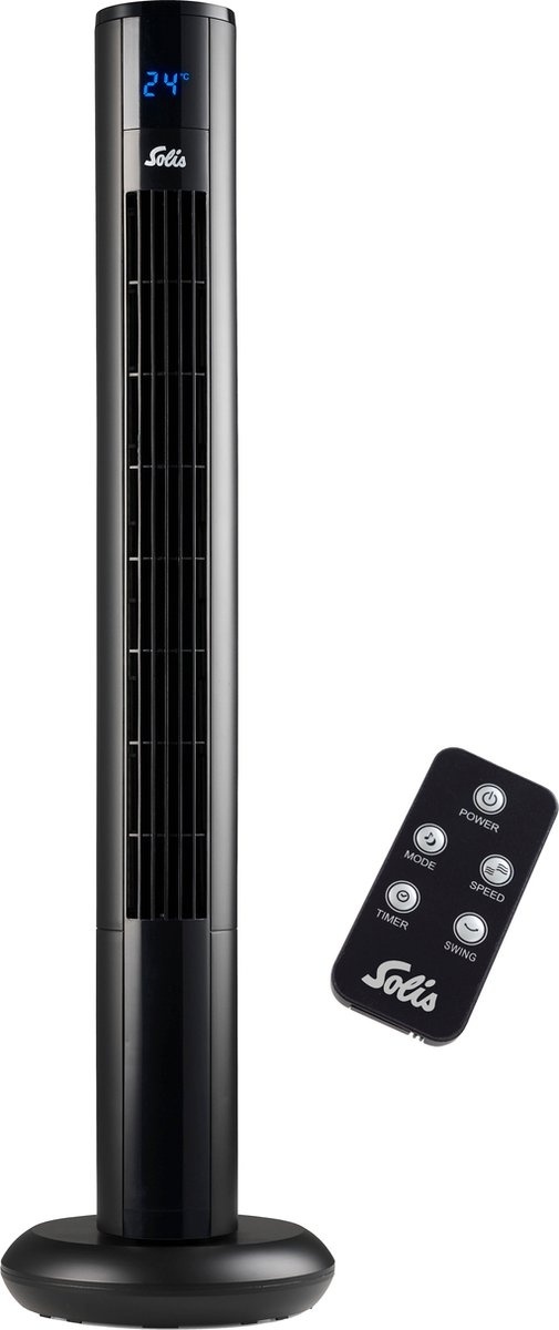 Ventilateur Solis Easy Breezy 757 - Ventilateur sur pied télécommandé - Fonction minuterie - 44.8 dB - 91 cm de haut - Noir
