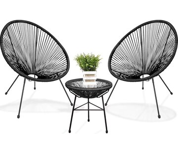 LifeGoods LifeGoods Acapulco Bistro Set - 3-Piece - Garden Set with Side Table - Black