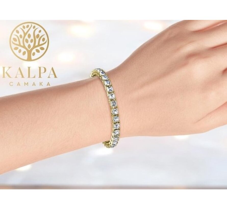 Bracelet pour femme Yolora avec cristaux Kalpa Camaka - Couleur or - Plaqué or jaune 18K - Bracelet pour femme or - Bijoux - Coffret de luxe - Coffret cadeau - Emballage cadeau exclusif - Bel emballage cadeau