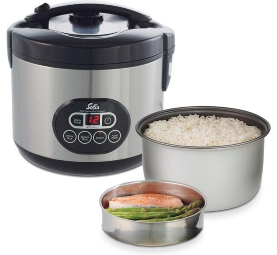 Solis Rice Cooker Duo Programm 817 - Cuiseur de riz et cuiseur vapeur - Cuiseur vapeur de légumes - Argent