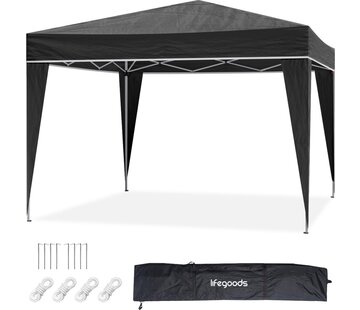 LifeGoods Pavillon LifeGoods - 3x3 m - Pliable - Imperméable - Avec sac de transport - Noir