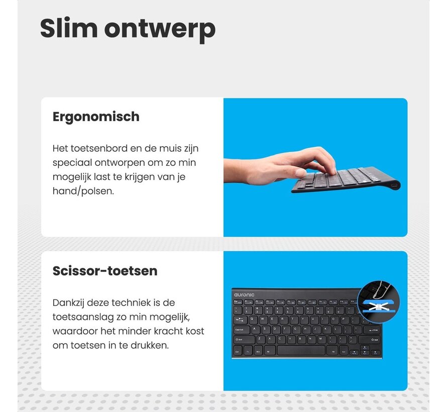 Auronic Wireless Keyboard and Mouse - Bluetooth - QWERTY - Noir