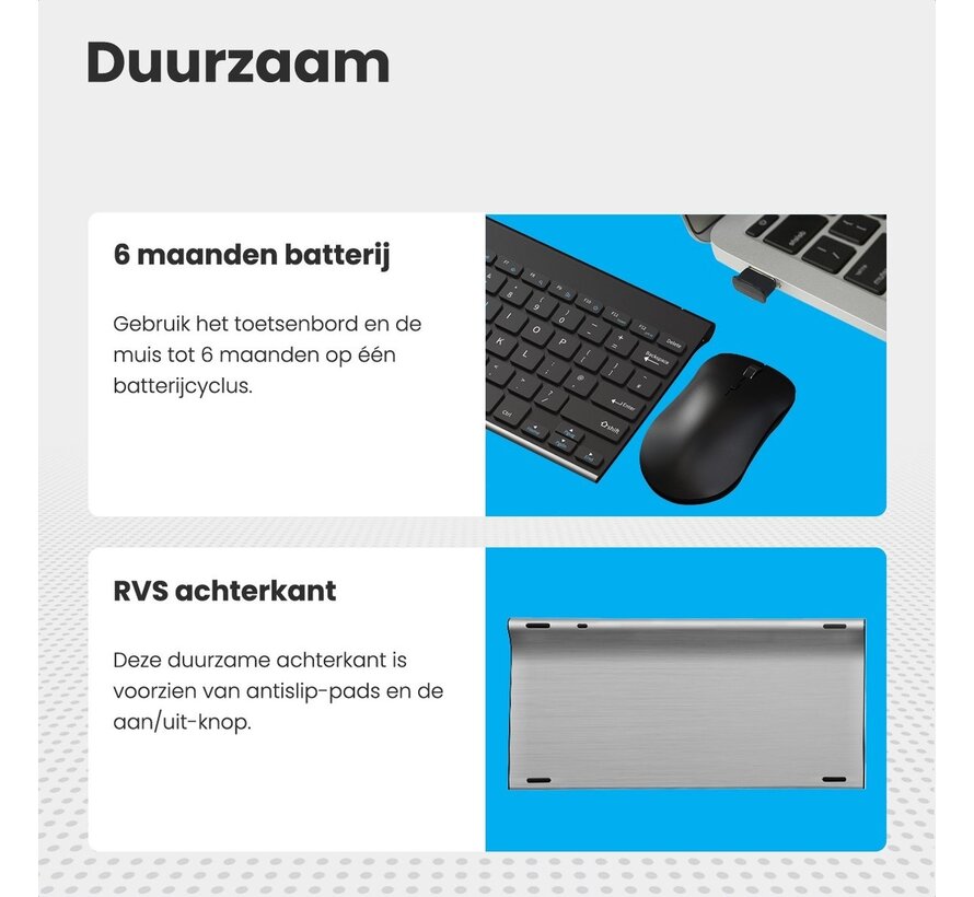 Auronic Wireless Keyboard and Mouse - Bluetooth - QWERTY - Noir