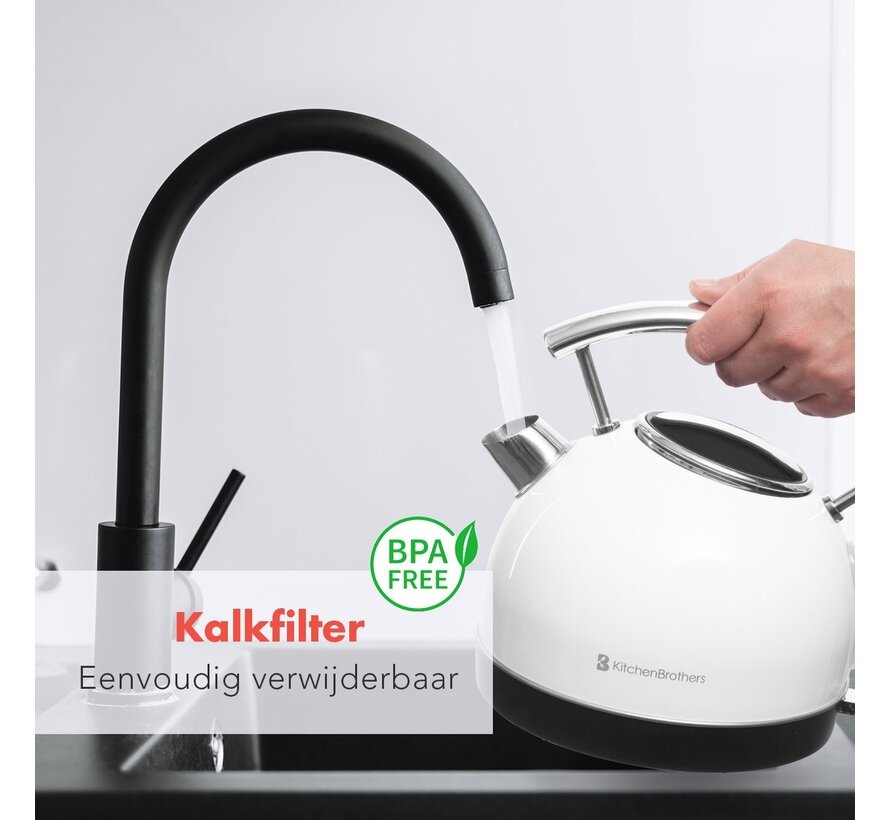 KitchenBrothers Bouilloire électrique - Retro - 1,7L - 2200W - acier inoxydable - Blanc