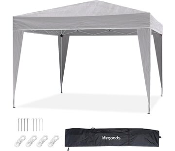 LifeGoods Pavillon LifeGoods - 3x3 m - Pliable - Imperméable - Avec sac de transport - Gris