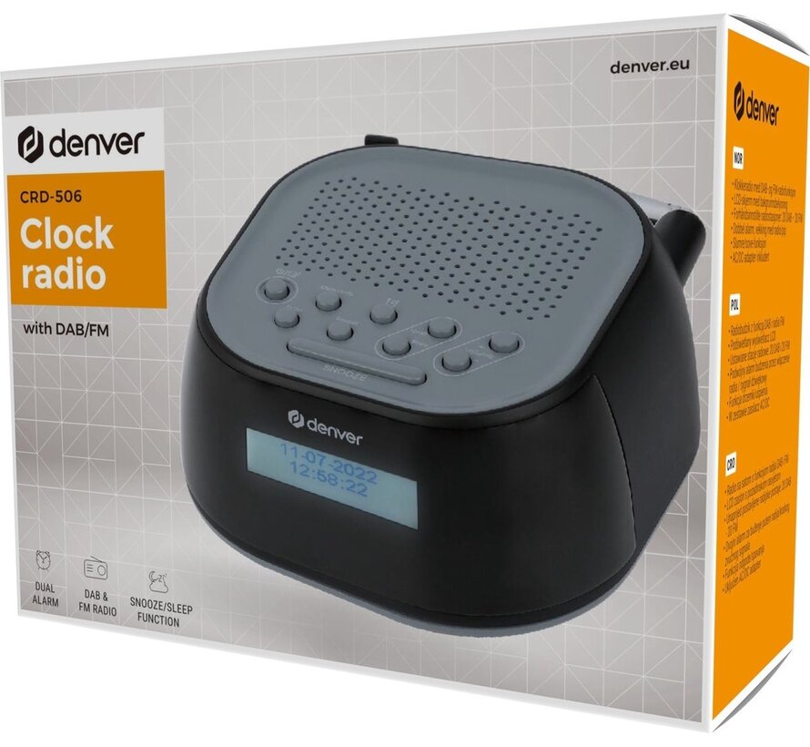 Denver DAB Radio - Radio-réveil - Fonction Snooze - Radio FM - 40 stations préréglées - CRD506 - Noir