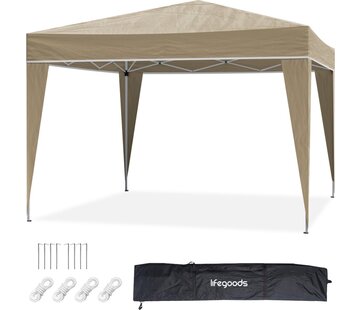 LifeGoods Pavillon LifeGoods - 3x3 m - Pliable - Imperméable - Avec sac de transport - Beige