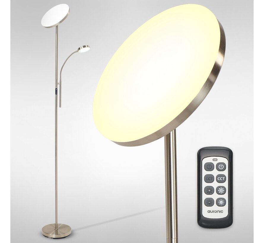 Auronic Floor Lamp - Lampadaire industriel - 181cm - LED - Dimmable et inclinable - avec télécommande - Adapté au salon - Silver