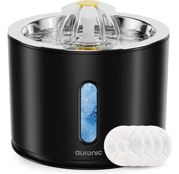 Auronic Abreuvoir Auronic - Fontaine à eau pour chats et chiens - 2.4L - Abreuvoir pour animaux - 3 filtres et 2 brosses inclus - Noir