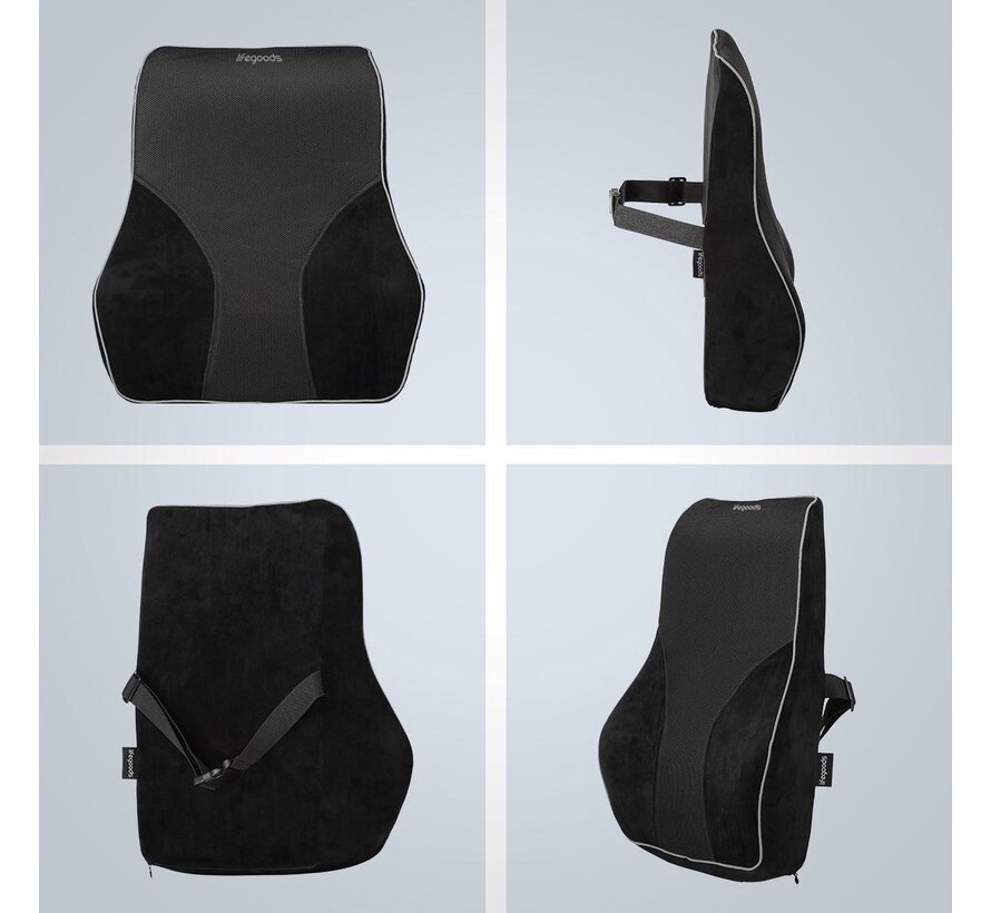 Coussin dorsal ergonomique LifeGoods  - Support dorsal pour le bas du dos - Mousse à mémoire de forme - Noir