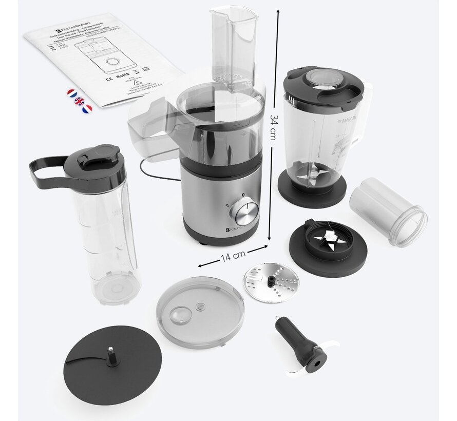KitchenBrothers Robot ménager - 5 en 1 - Robot ménager compact - acier inoxydable