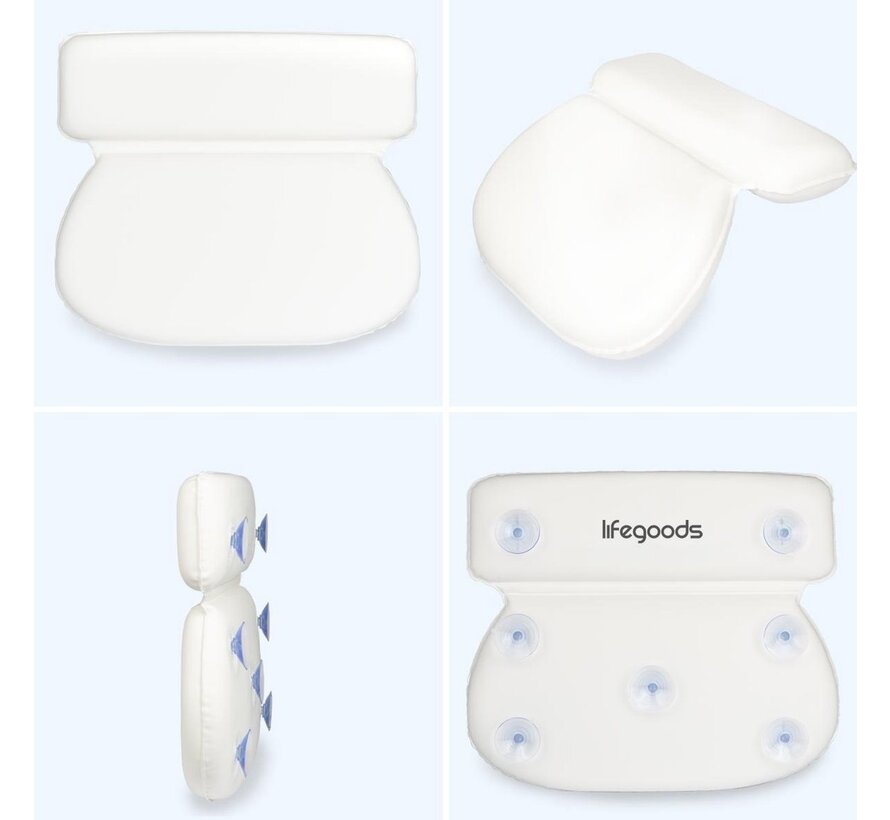 LifeGoods Coussin de bain - avec ventouses antidérapantes - pour bain et jacuzzi - Blanc