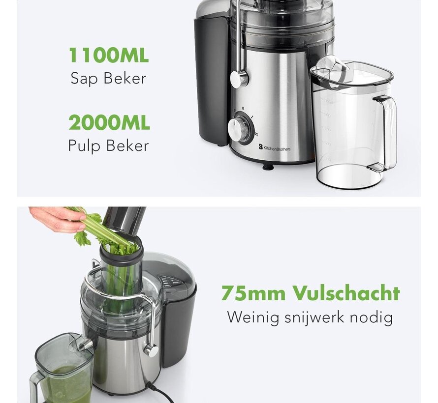 Centrifugeuse KitchenBrothers - Extracteur de jus pour légumes et fruit - 1100ml - 800W - Noir