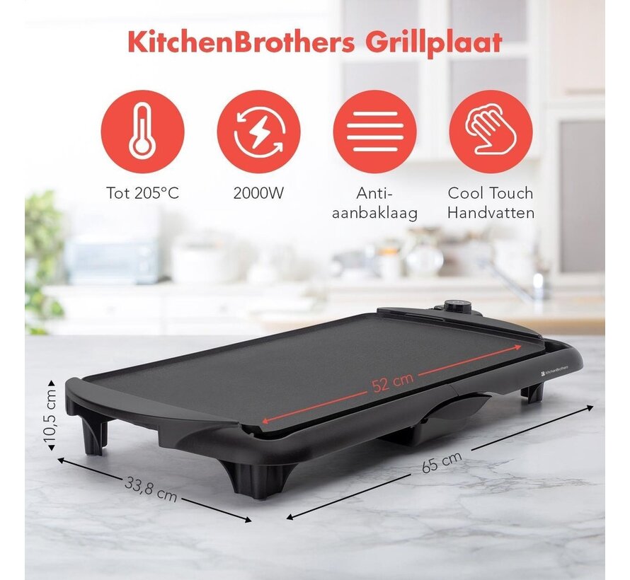 KitchenBrothers Friteuse électrique XL - 2000W - Plaque grill - Noir