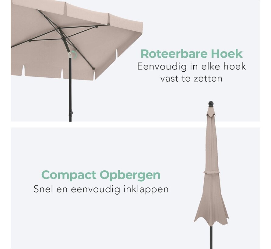 Parasol LifeGoods - 200x125cm - imperméable - Taupe - Housse INCLUSE