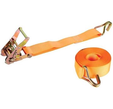Perel Perel Sangle d'arrimage, en deux parties, avec cliquet et crochets en J, pour l'arrimage de charges moyennes, max. 1000 kg, polyester, orange, 9 m x 50 mm, 1 pièce