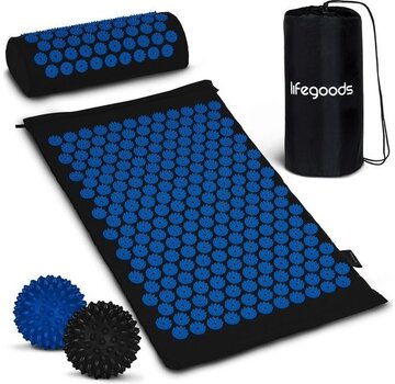 LifeGoods LifeGoods Tapis d'acupression avec coussin - Tapis Shakti - Tapis pour ongles avec 2 balles pour points de déclenchement - 66x40x2cm - Noir/Bleu