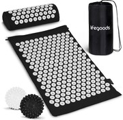 LifeGoods Tapis d'acupression avec coussin LifeGoods  - Tapis Shakti - Tapis pour relaxation avec 2 balles  - 66x40x2cm - Noir/Blanc