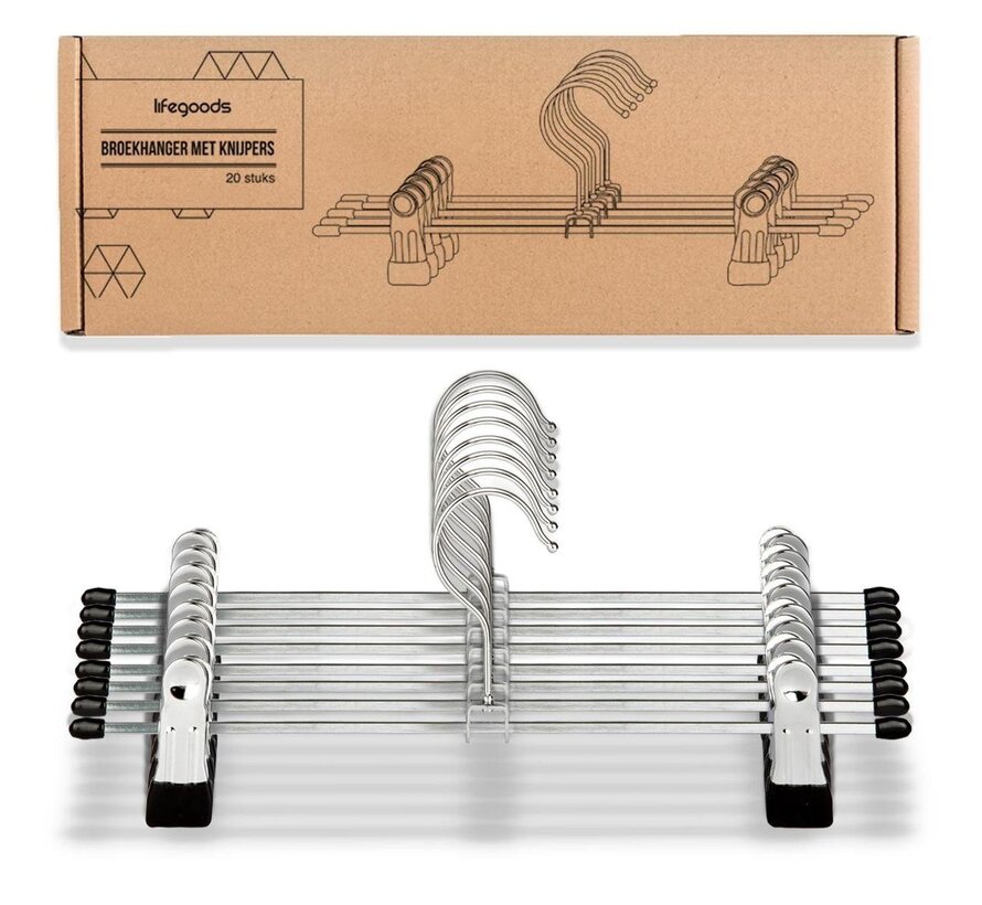 LifeGoods Cintres pour pantalons - 20 pièces - antidérapant - métal