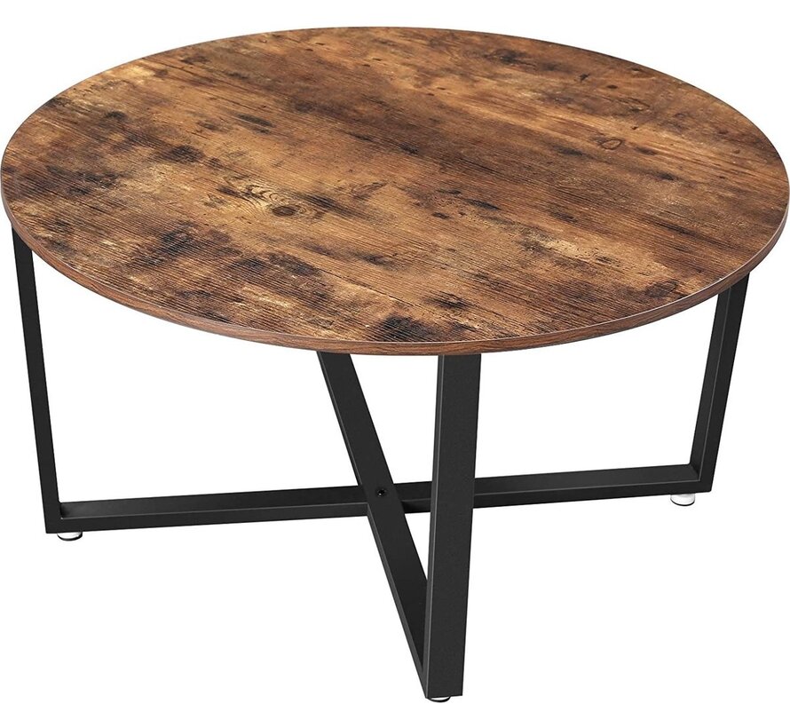 Parya Home - Table basse ronde - Table de salon - Structure en fer - Vintage - Dark Brown - 88 x 88 x 47 cm