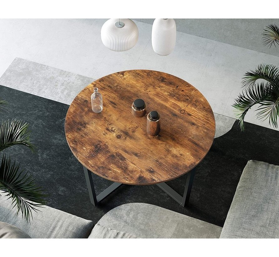 Parya Home - Table basse ronde - Table de salon - Structure en fer - Vintage - Dark Brown - 88 x 88 x 47 cm