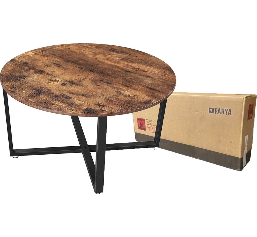 Parya Home - Table basse ronde - Table de salon - Structure en fer - Vintage - Dark Brown - 88 x 88 x 47 cm