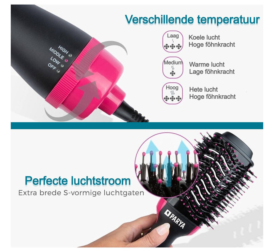 Brosse Soufflante Parya offical - One-Step Sèche-cheveux volumisant - Style -3 en 1- violet