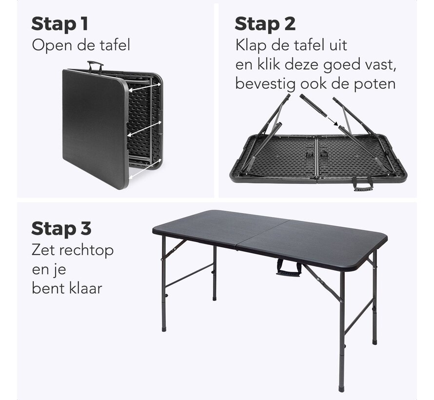 LifeGoods Table pliante - Table pliante - 60x120cm - Table pliante ajustable - Table de camping - Résistant aux intempéries - Noir