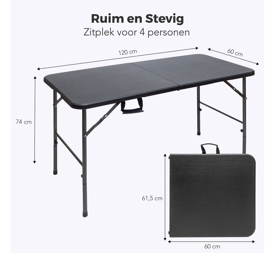 LifeGoods Table pliante - Table pliante - 60x120cm - Table pliante ajustable - Table de camping - Résistant aux intempéries - Noir