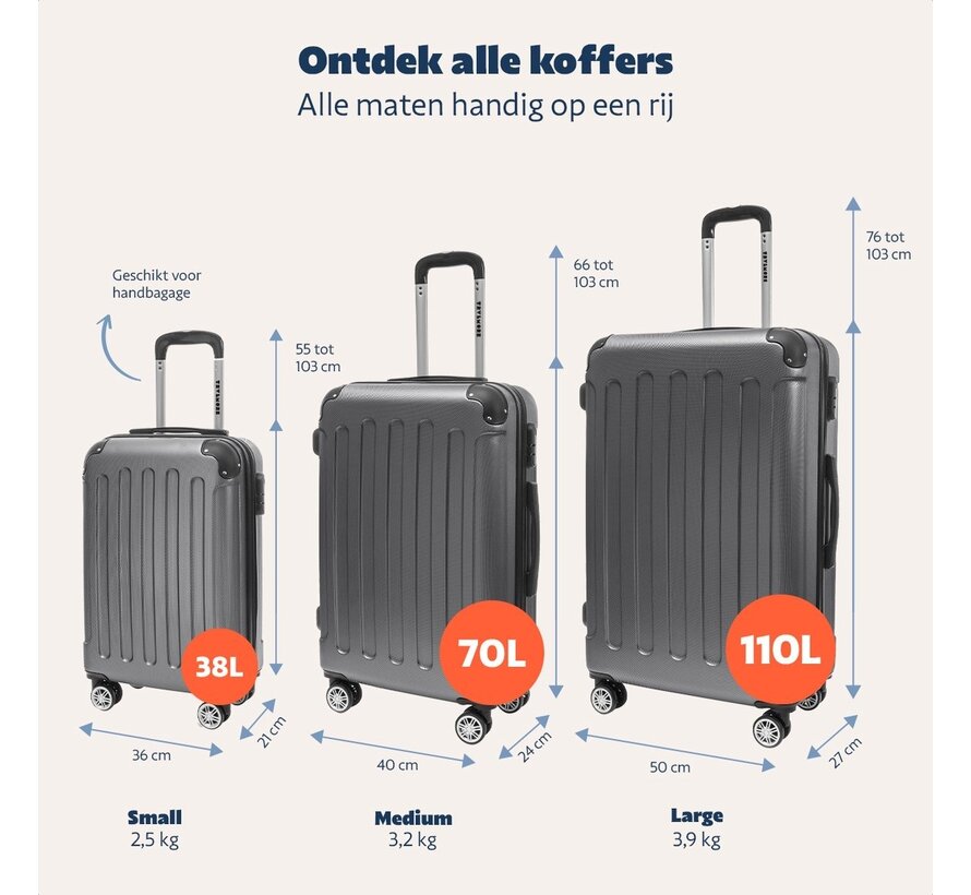 Set de valises TRVLMORE - 3 pièces - 38L + 70L + 110L - Gris foncé