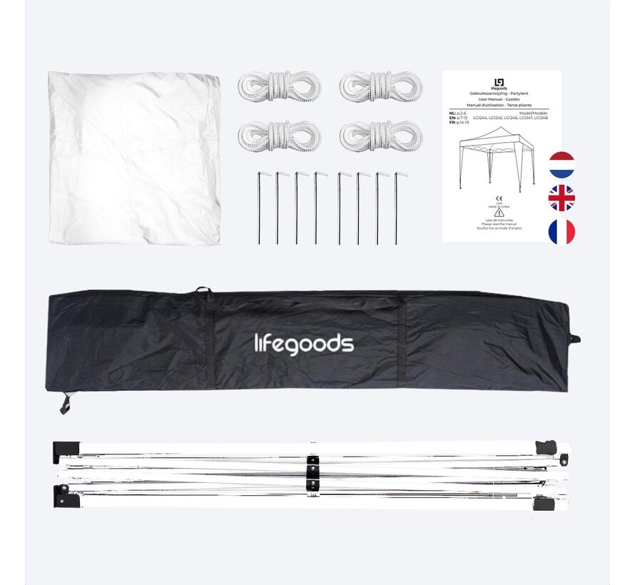 Pavillon LifeGoods - 3x3 m - Pliable - Imperméable - Avec sac de transport - Blanc