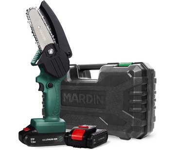 Mardin Mini tronçonneuse Mardin - 2 Batteries - couper des branches bois, jardins extérieurs- Mallette incluse - Vert
