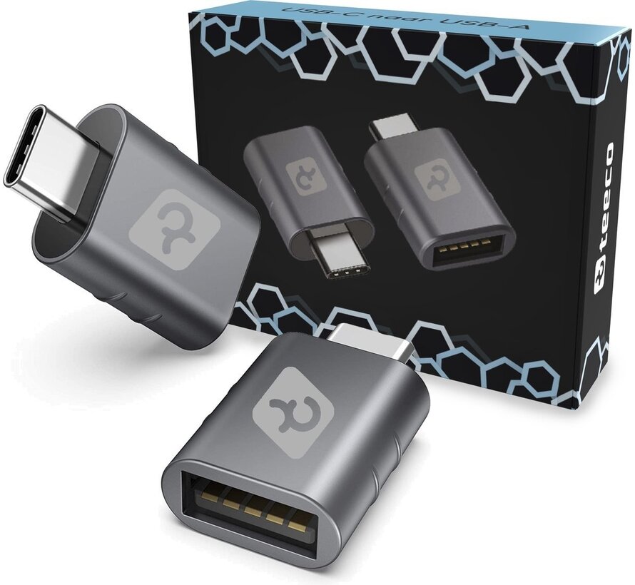 Teeco USB C vers USB A - 2 pièces - USB C vers USB A - USB 3.0 - 5Gps - Thunderbolt - USB - Convient pour clé USB, hub USB, hub USB c - Répartiteur USB - Aluminium - Gris spatial