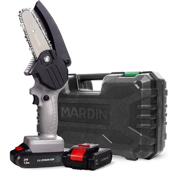Mardin Mardin - Mini tronçonneuse - Scie d'élagage - 2 Batteries - Mallette incluse - Gris