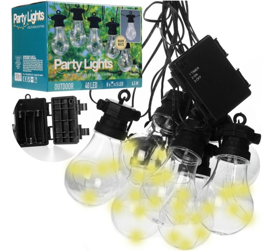 Party Lights Garden Lights 40 LEDs 8 bulbs - 6.6m - Alimenté par piles