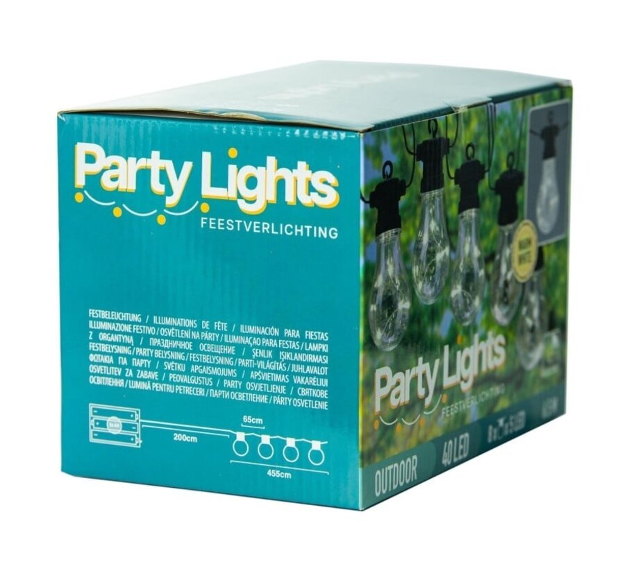 Party Lights Garden Lights 40 LEDs 8 bulbs - 6.6m - Alimenté par piles