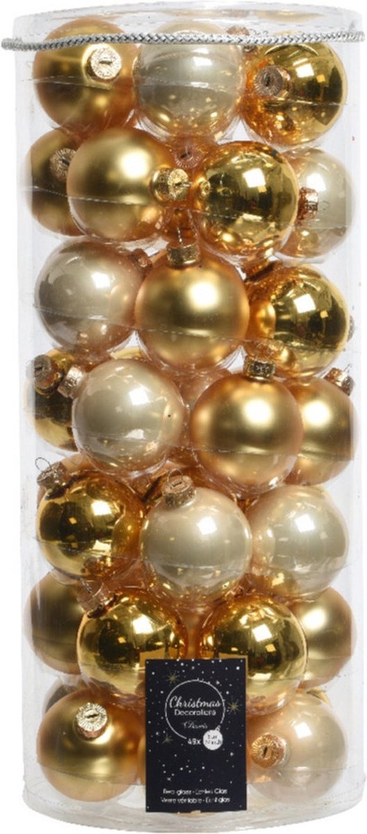 Paquet de boules de Noël 49x boules en verre perlé/doré 6 cm - brillant et mat - décorations de Noël