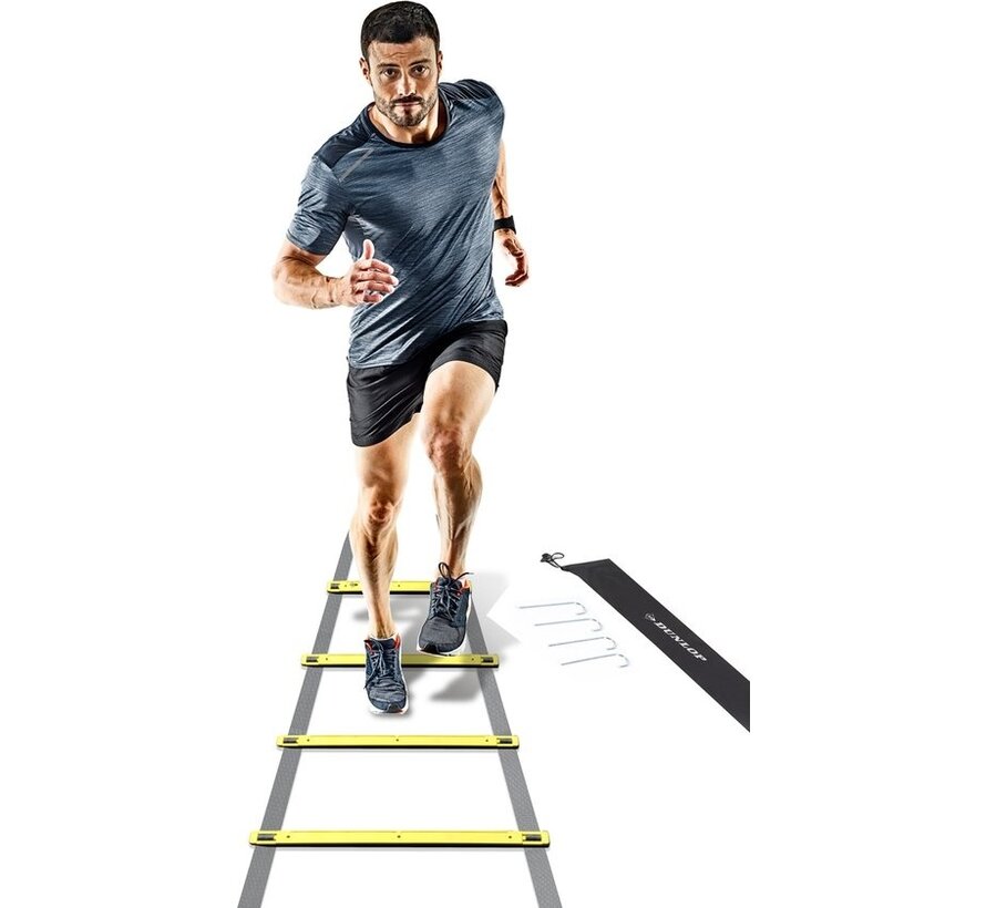 Dunlop Speed Ladder - 4 mètres - Réglable - Extensible - avec chevilles et sac de rangement