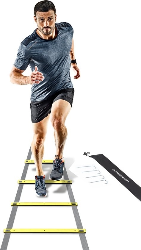 Dunlop Speed Ladder - 4 mètres - Réglable - Extensible - avec chevilles et sac de rangement